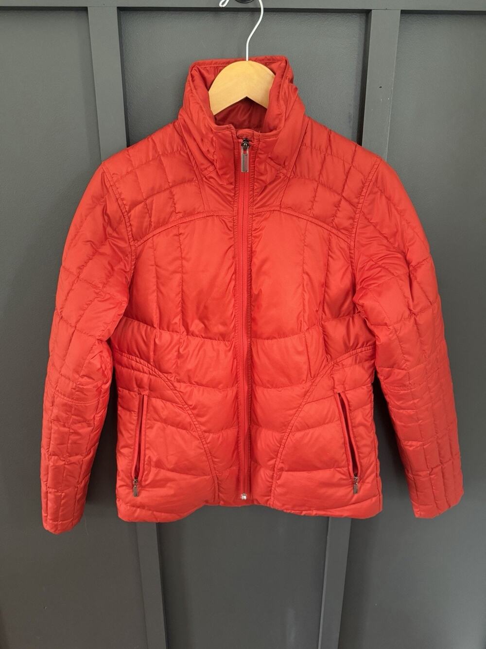 Nau Women's Small Small Quilted Puffer Jacket Red Goose Down Filled Coat Zipper